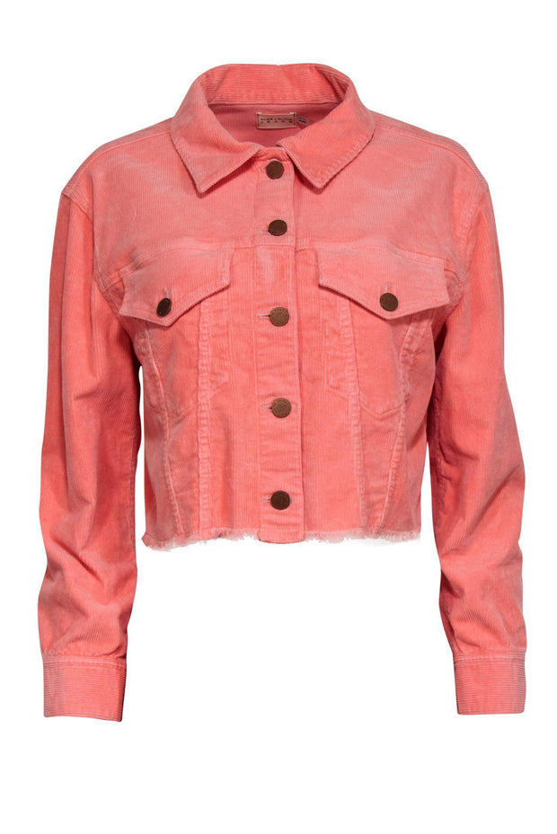 Current Boutique-Alice & Olivia - Peach Corduroy Cropped Button-Up "Kendall" Jacket w/ Fringe Hem Sz M