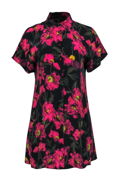 Current Boutique-Alice & Olivia - Pink, Green & Yellow Floral Shirtdress w/ Button Front Sz S