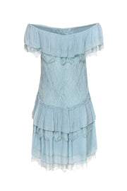 Current Boutique-Alice & Olivia - Powder Blue Ruffle Off-the-Shoulder Dress w/ Lace Trim Sz 8