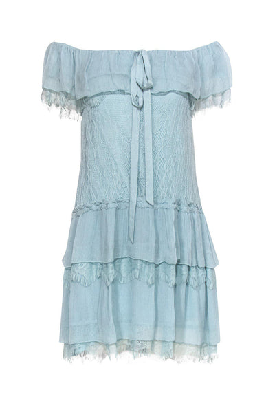 Current Boutique-Alice & Olivia - Powder Blue Ruffle Off-the-Shoulder Dress w/ Lace Trim Sz 8