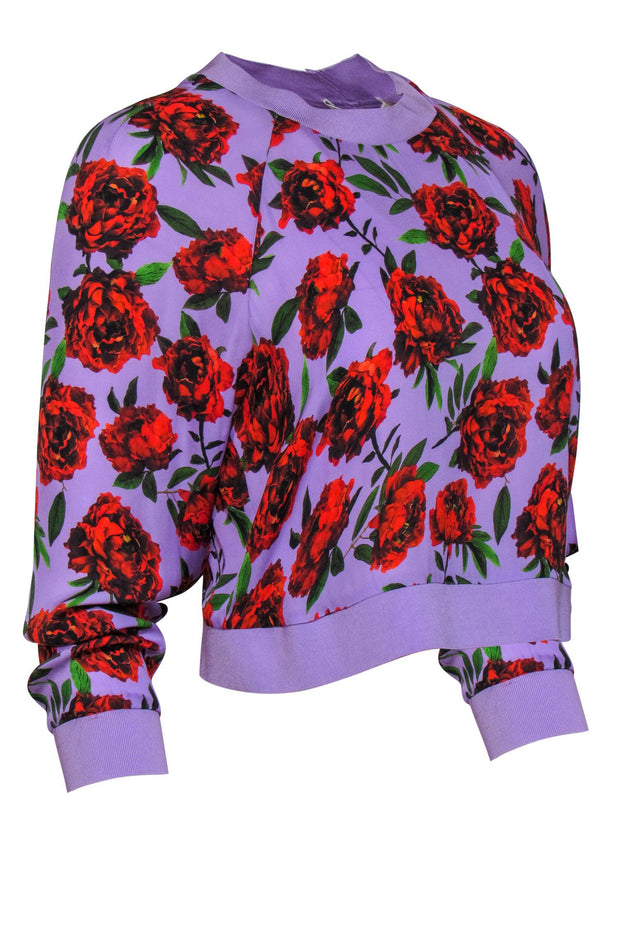 Current Boutique-Alice & Olivia - Purple & Red Rose Print Long Sleeve Blouse Sz XS