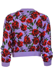 Current Boutique-Alice & Olivia - Purple & Red Rose Print Long Sleeve Blouse Sz XS