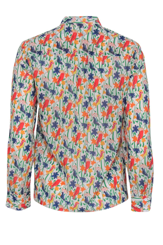 Current Boutique-Alice & Olivia - Rainbow Floral & Bird Print Button Down Blouse Sz S