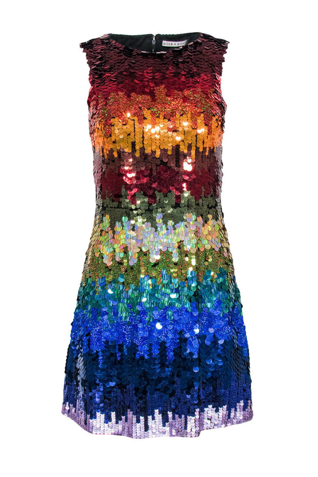 Current Boutique-Alice & Olivia - Rainbow Sequined Shift Dress Sz 4