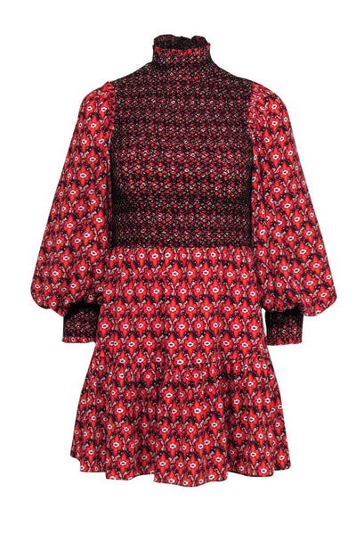 Current Boutique-Alice & Olivia - Red Bohemian Print Mock Neck Dress Sz 0