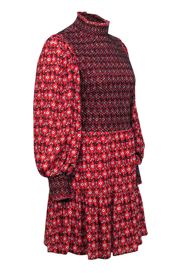 Current Boutique-Alice & Olivia - Red Bohemian Print Mock Neck Dress Sz 12