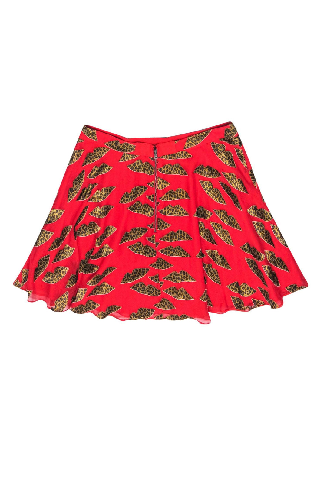 Alice & Olivia - Red Flare Miniskirt w/ Cheetah Print Lips Sz 10 – Current  Boutique