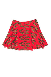 Current Boutique-Alice & Olivia - Red Flare Miniskirt w/ Cheetah Print Lips Sz 10