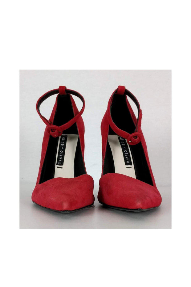 Current Boutique-Alice & Olivia - Red Suede Ankle Strap Pumps Sz 8.5