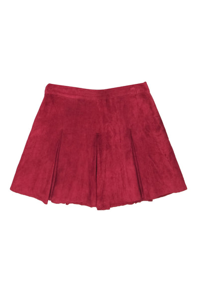 Current Boutique-Alice & Olivia - Red Suede Leather Pleated Mini Skater Skirt Sz 8