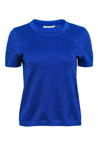 Current Boutique-Alice & Olivia - Royal Blue Sparkly Knit Short Sleeve Sweater Sz L