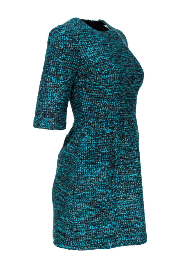 Current Boutique-Alice & Olivia - Teal Metallic Tweed Short Sleeve Fit & Flare Dress Sz 0