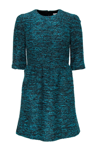 Current Boutique-Alice & Olivia - Teal Metallic Tweed Short Sleeve Fit & Flare Dress Sz 0