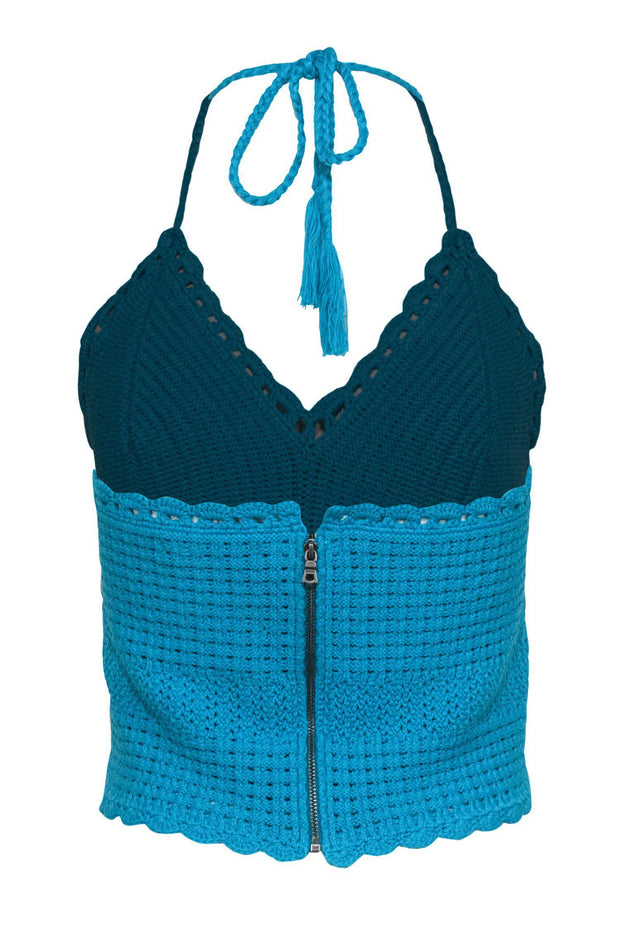 Current Boutique-Alice & Olivia - Turquoise Crochet Halter Crop Top Sz M