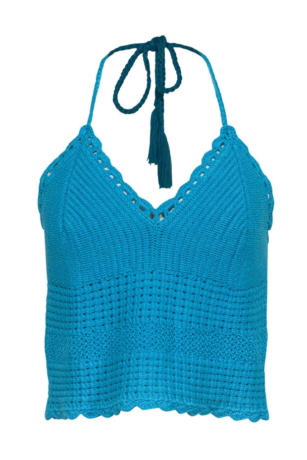 Current Boutique-Alice & Olivia - Turquoise Crochet Halter Crop Top Sz M