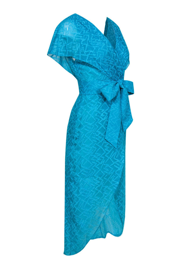 Current Boutique-Alice & Olivia - Turquoise Textured Draped Front Midi Dress Sz 4