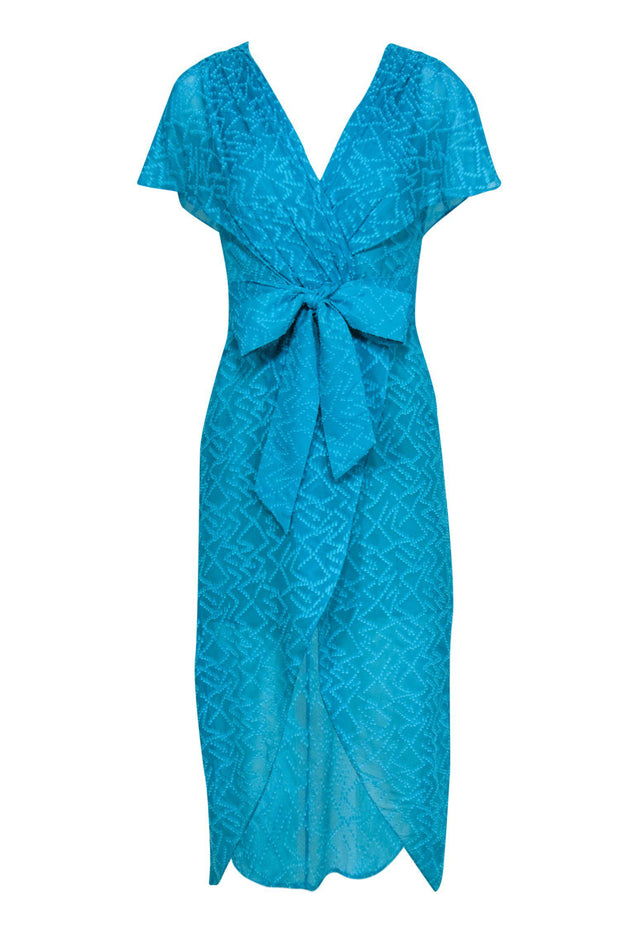 Current Boutique-Alice & Olivia - Turquoise Textured Draped Front Midi Dress Sz 4