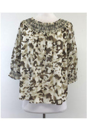 Current Boutique-Alice & Olivia - White & Beige Abstract Print Blouse Sz S