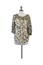 Current Boutique-Alice & Olivia - White & Beige Abstract Print Blouse Sz S