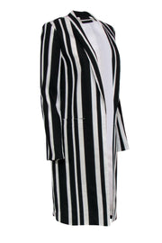 Current Boutique-Alice & Olivia - White & Black Striped Linen Blend Longline Blazer Sz S