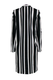 Alice & Olivia - White & Black Striped Linen Blend Longline Blazer