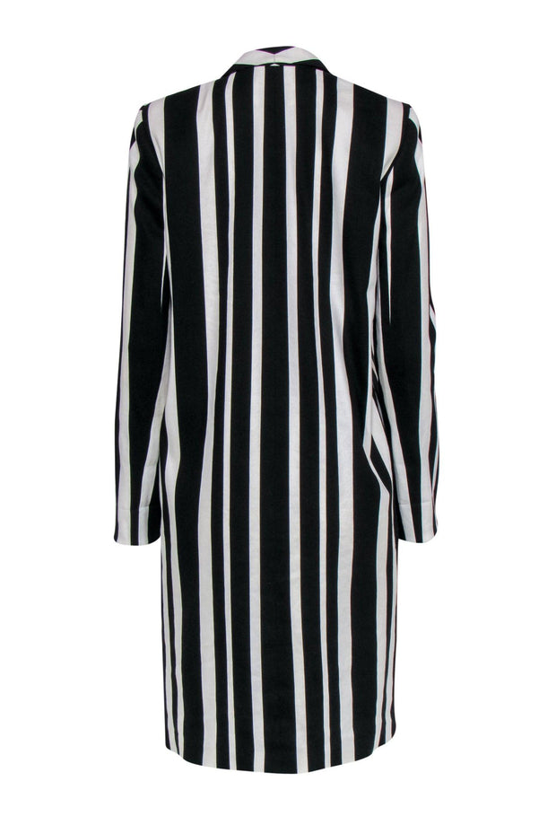 Current Boutique-Alice & Olivia - White & Black Striped Linen Blend Longline Blazer Sz S