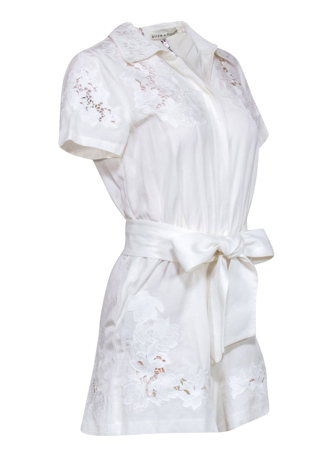Current Boutique-Alice & Olivia – White Button Front w/ Eyelet Embroidery Romper Sz 4
