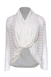 Current Boutique-Alice & Olivia - White Eyelet Knit Draped Neckline Sweater Sz M