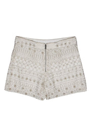 Current Boutique-Alice & Olivia - White Floral Embroidered & Beaded Mesh High-Waist Shorts Sz 2
