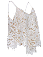 Current Boutique-Alice & Olivia - White Floral Lace Crochet Tank w/ Nude Underlay Sz M