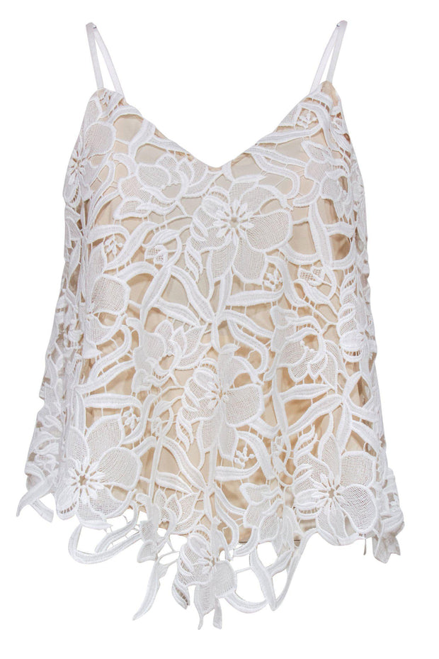 Current Boutique-Alice & Olivia - White Floral Lace Crochet Tank w/ Nude Underlay Sz M