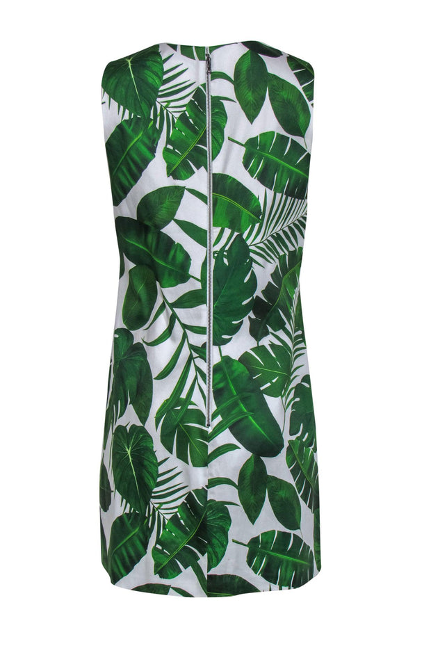 Current Boutique-Alice & Olivia - White & Green Leaf Print Sleeveless Shift Dress Sz 12