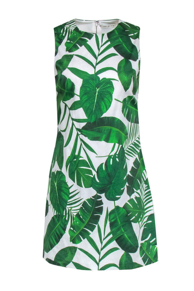 Current Boutique-Alice & Olivia - White & Green Plant Print Sleeveless Mini Dress Sz 4