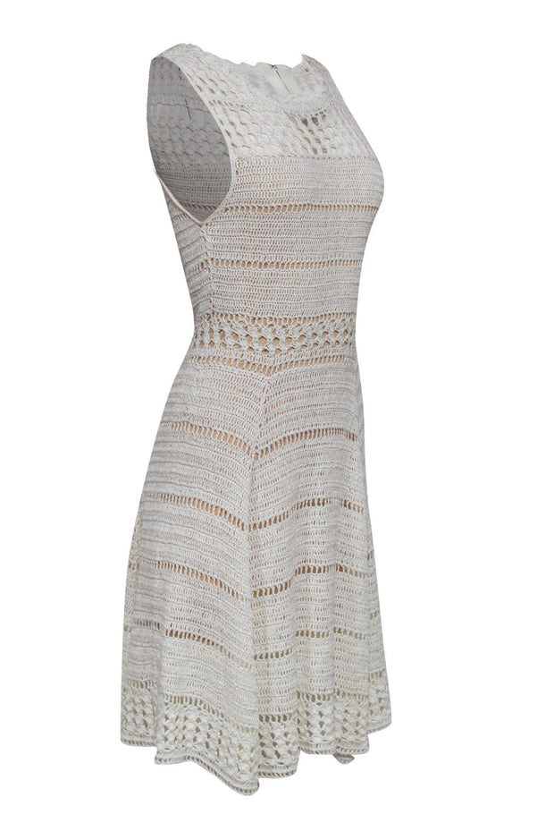 Current Boutique-Alice & Olivia - White Lace Sheath Dress w/ Beige Lining Sz M