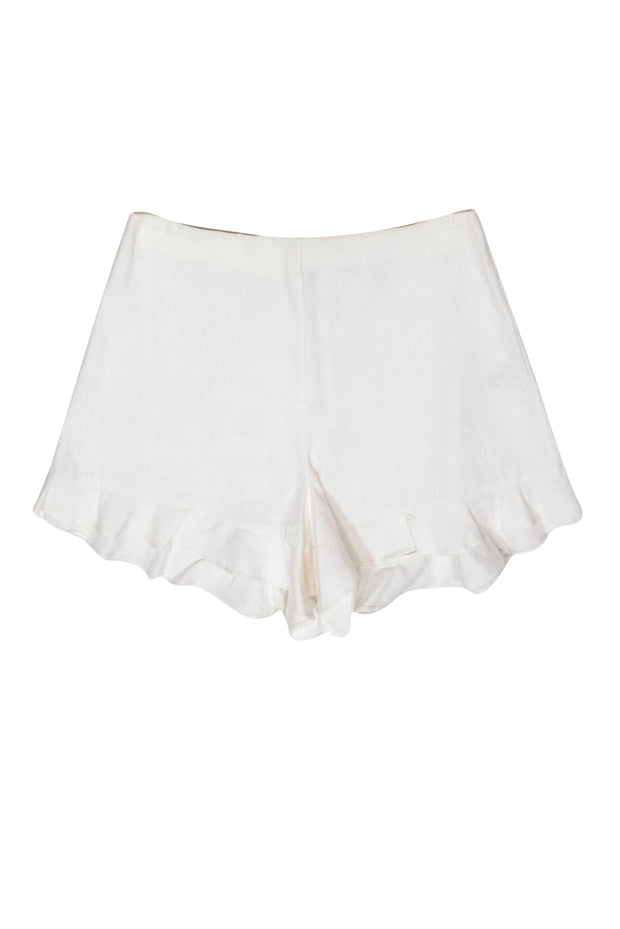 Current Boutique-Alice & Olivia - White Linen High Waisted Ruffle Hem Shorts Sz 0