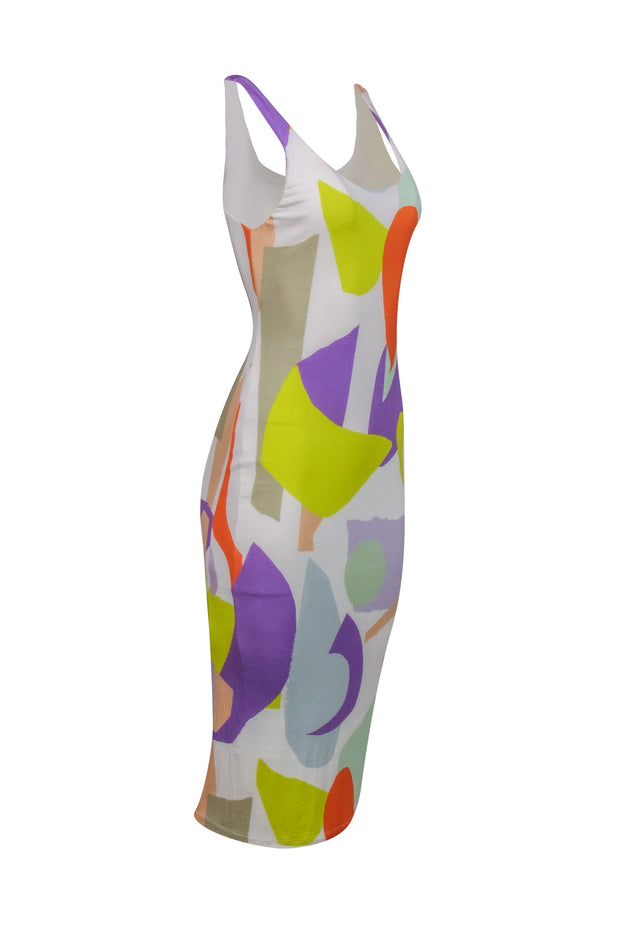 Current Boutique-Alice & Olivia - White & Multicolor Abstract Print Sleeveless Midi Dress Sz 4