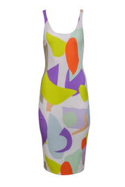 Current Boutique-Alice & Olivia - White & Multicolor Abstract Print Sleeveless Midi Dress Sz 4