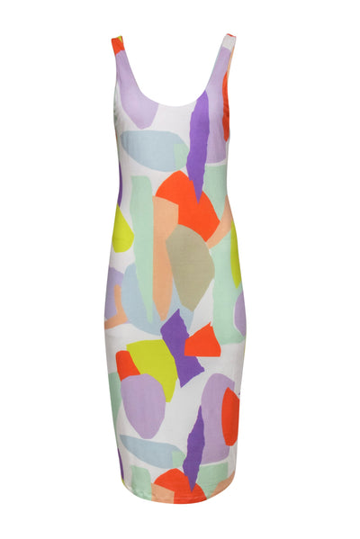 Current Boutique-Alice & Olivia - White & Multicolor Abstract Print Sleeveless Midi Dress Sz 8