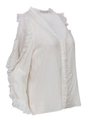 Current Boutique-Alice & Olivia - White Ruffle Cold Shoulder Long Sleeve Button-Up Silk Blouse Sz M