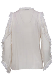 Current Boutique-Alice & Olivia - White Ruffle Cold Shoulder Long Sleeve Button-Up Silk Blouse Sz M