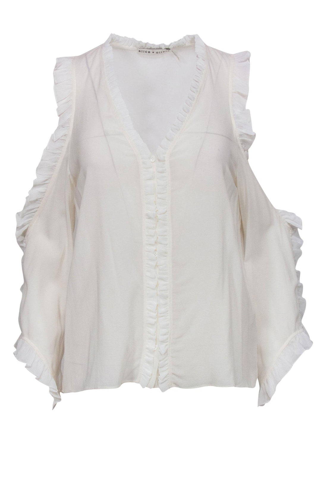 Alice & Olivia White Ruffle Cap Sleeve Top discount with Black Trim