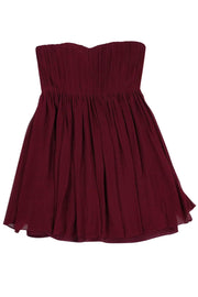 Current Boutique-Alice & Olivia - Wine Silk Pleated Strapless Dress Sz 6