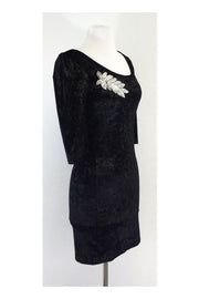 Current Boutique-Alice Temperley - Black Velour Bodycon Long Sleeve Dress Sz S