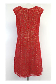 Current Boutique-Alice Temperley - Red & Nude Eyelet Cap Sleeve Dress Sz 10