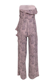 Current Boutique-Alice & Trixie - Light Pink & Black Reptile Print Strapless Jumpsuit w/ Flounce Sz XS