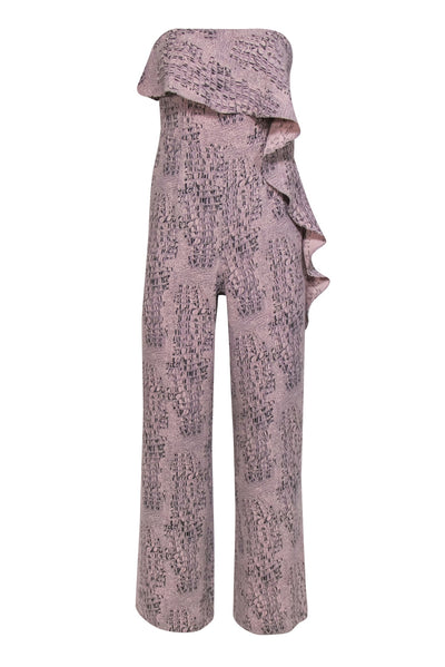 Current Boutique-Alice & Trixie - Light Pink & Black Reptile Print Strapless Jumpsuit w/ Flounce Sz XS