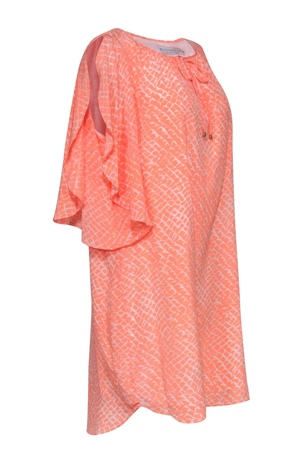 Current Boutique-Alice & Trixie - Neon Coral Snakeskin Print Silk Dress w/ Flutter Sleeves Sz XL
