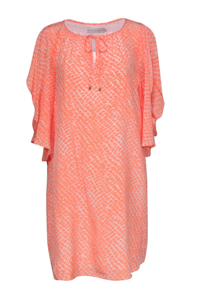 Current Boutique-Alice & Trixie - Neon Coral Snakeskin Print Silk Dress w/ Flutter Sleeves Sz XL