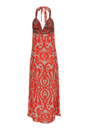 Current Boutique-Alice & Trixie - Orange & Beige Tribal Print Halter Top Silk Maxi Dress Sz XS