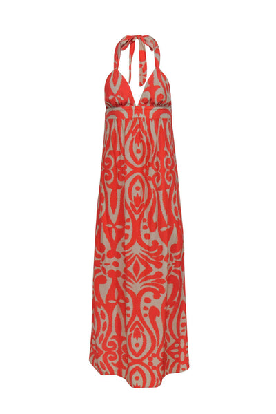 Current Boutique-Alice & Trixie - Orange & Beige Tribal Print Halter Top Silk Maxi Dress Sz XS
